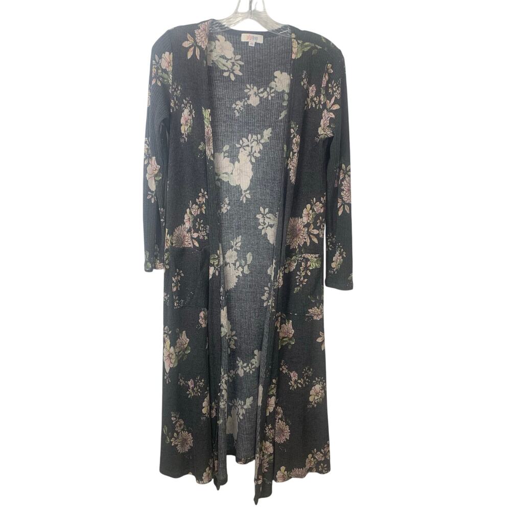 LuLaRoe Gray Floral Ribbed Duster Size XS - Picture 4 of 9